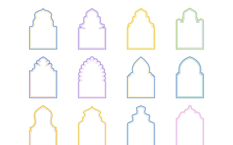 Islamic Arch Design double lines Set 12 - 15 Vector Graphic