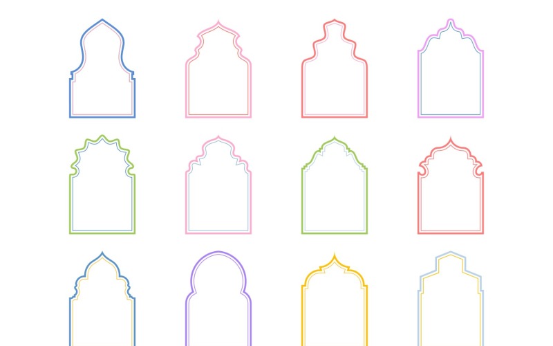 Islamic Arch Design double lines Set 12 - 16 Vector Graphic