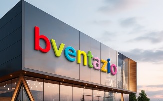 Colored 3d logo mockup on facade building sign