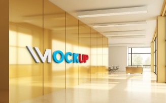 Office indoor 3d logo mockup on golden wall
