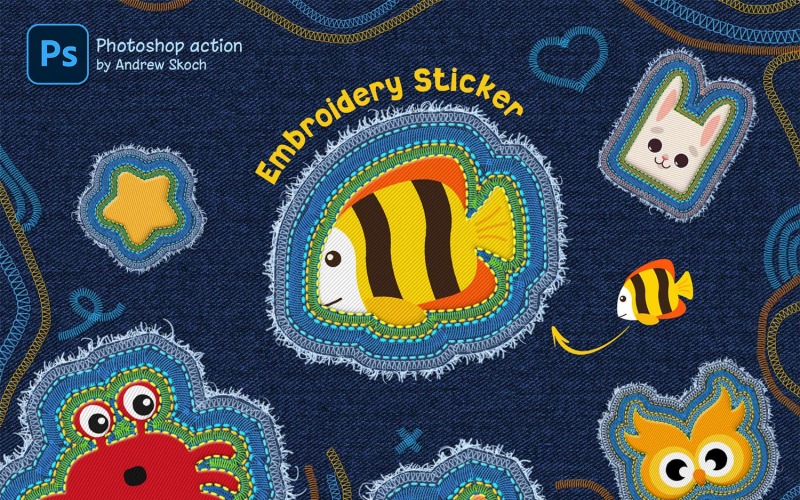 Embroidery Sticker Photoshop Action Illustration