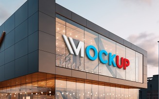 Realistic 3d logo mockup on building front view psd