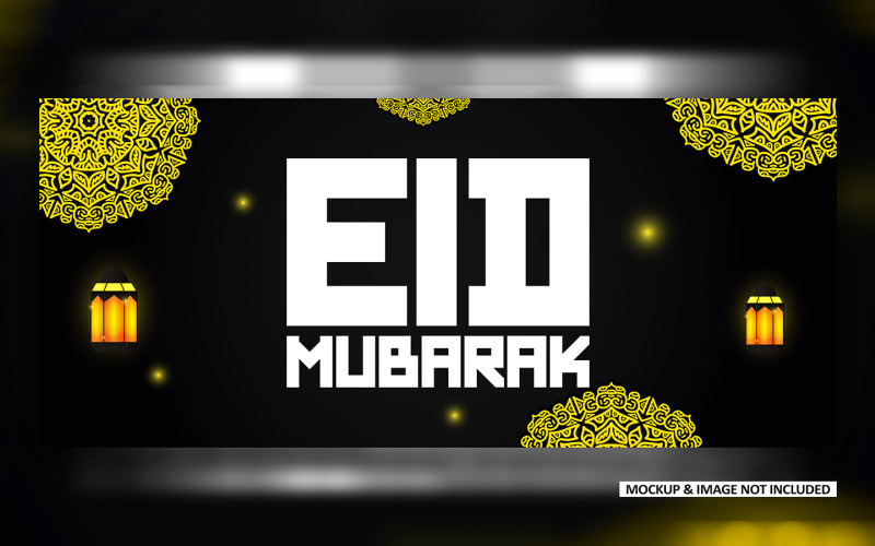 Black Eid greeting post design with bold mandala art, EPS vector design template Social Media