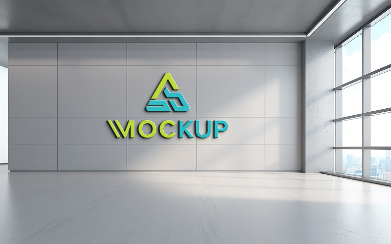 Logo mockup in office gray wall psd Product Mockup