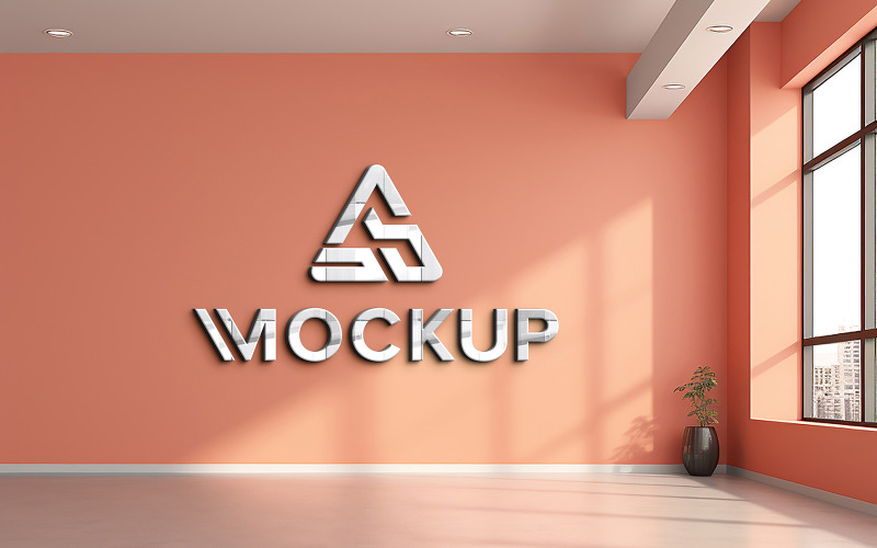 Realistic 3d logo mockup on wall Product Mockup