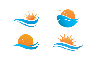 water wave and sun vector symbol V5
