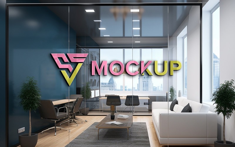 Glass wall 3d logo mockup psd Product Mockup