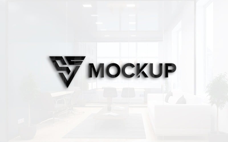 3d black logo mockup on white glass wall Product Mockup
