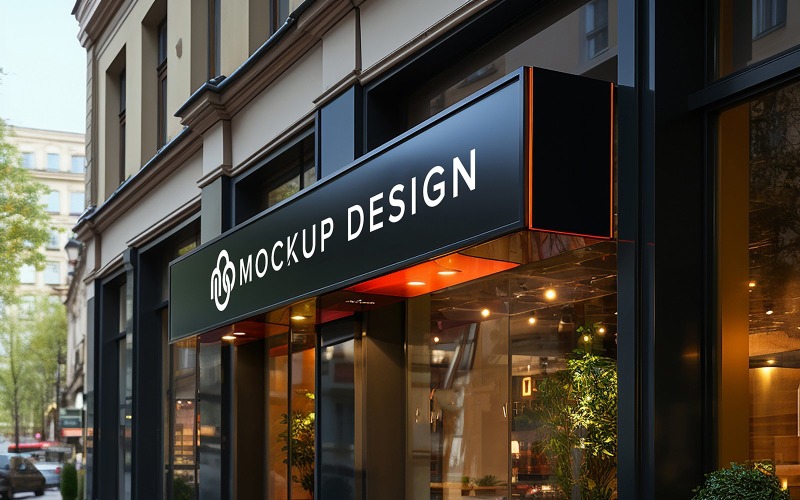 Logo shop sign mockup realistic 3d gray store Logo mockup sign modern building facade sign Product Mockup