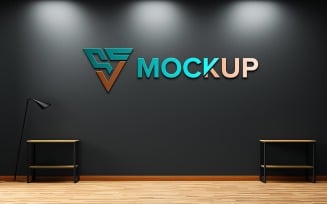 Modern and minimalist office room black wall logo mockup psd