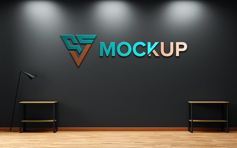 Modern and minimalist office room black wall logo mockup psd Product Mockup
