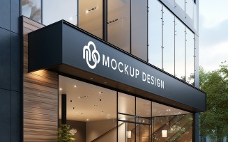Perspective logo on modern building facade sign Logo mockup sign modern building facade sign