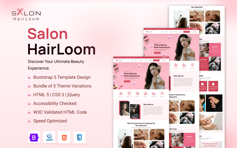 Salon-Hairloom | One Page HTML Website Template With Responsive UI Landing Page Template