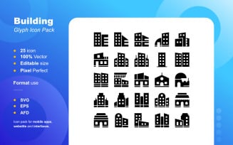 Building construction glyph icon pack