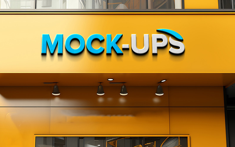 Logo shop sign mockup 3d realistic yellow store Product Mockup