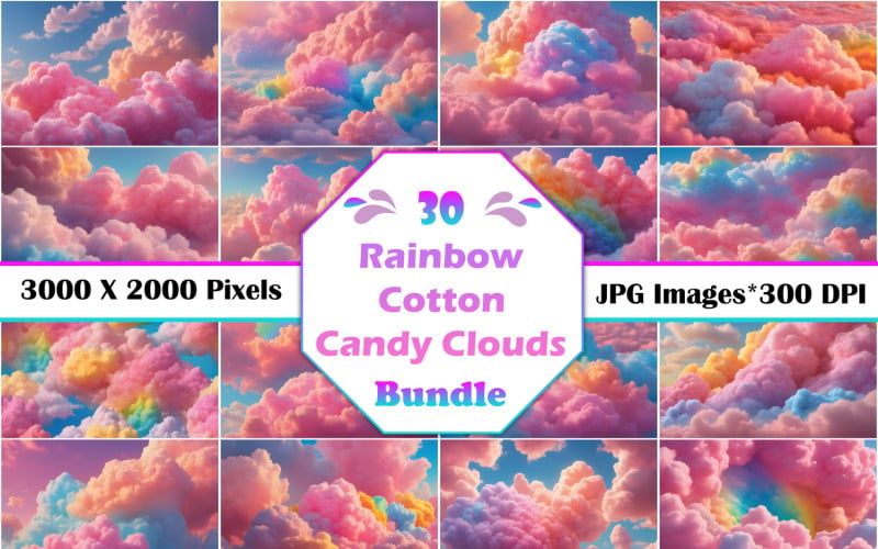 Rainbow Cotton Candy Clouds Background