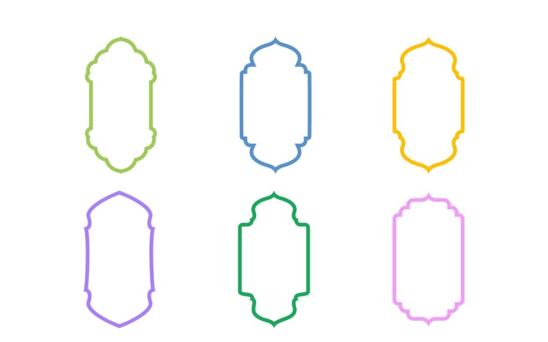 Islamic Vertical Frame Design Bold Line Set 6 - 7 Vector Graphic