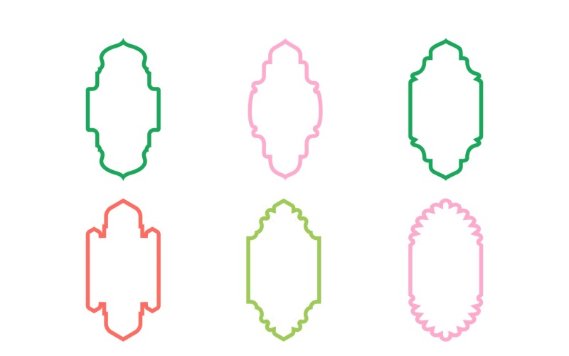 Islamic Vertical Frame Design Bold Line Set 6 - 8 Vector Graphic