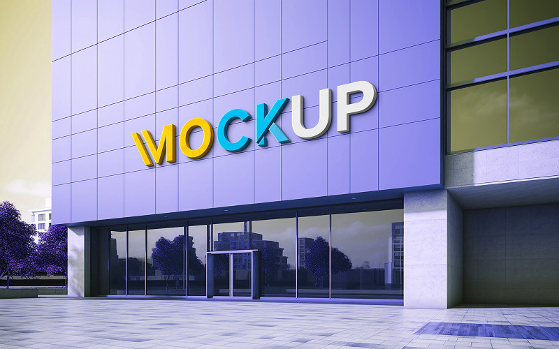 Realistic logo mockup building sign Product Mockup