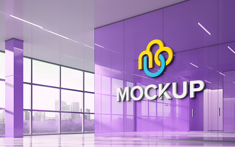 Glass office wall psd logo mockup Product Mockup