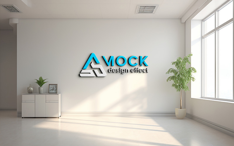 3d logo mockup on white wall indoor psd Product Mockup