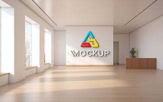 3D office wall indoor sign logo mockup psd