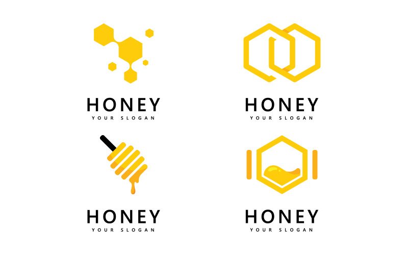 Honey comb logo icon, bees vector design V0 Logo Template
