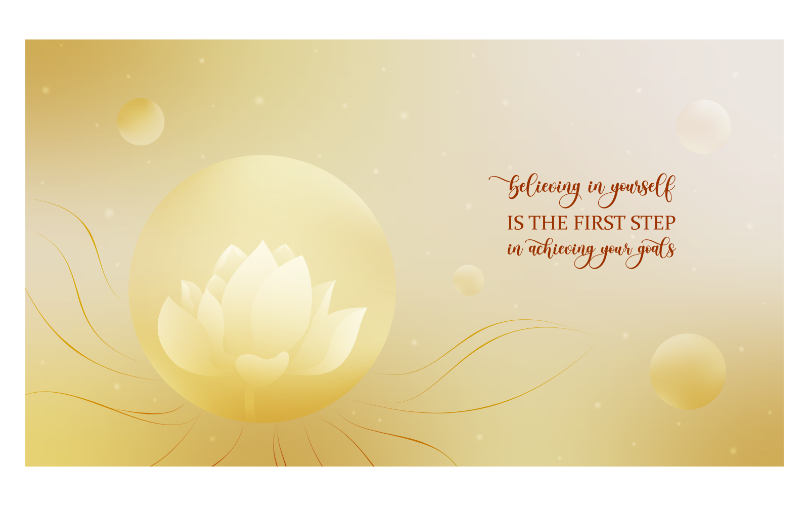 Inspirational Backgrounds 14400x8100px In Yellow Color With Lotus And Quote About Self-belief