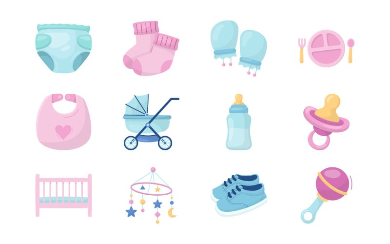 Baby Stuff Isolated Object Set Vector Graphic