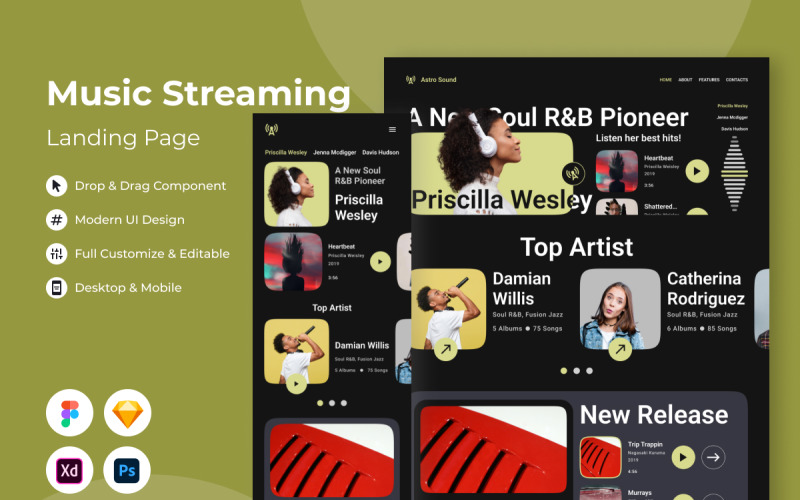Astro Sound - Music Streaming Landing Page V2 UI Element