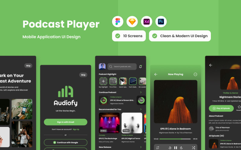 Audiofy - Podcast Player Mobile App UI Element