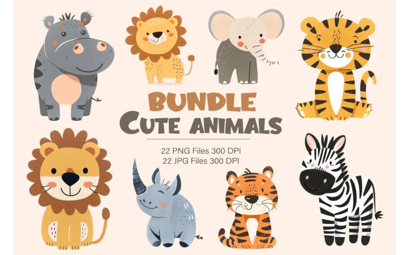 Bundle Cute animals. TShirt Sticker. Illustration