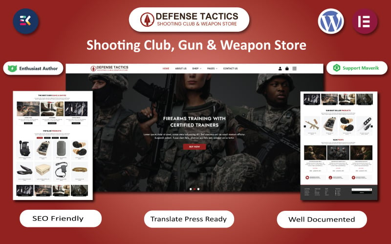 Defense Tactics - Shooting Club, Gun & Weapon Store Elementor Template WordPress Theme