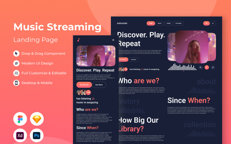 EarGazing - Music Streaming Landing Page V1 UI Element