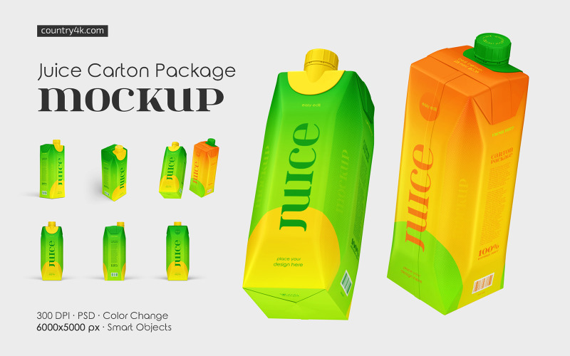 Juice Carton Package Mockup Set Product Mockup