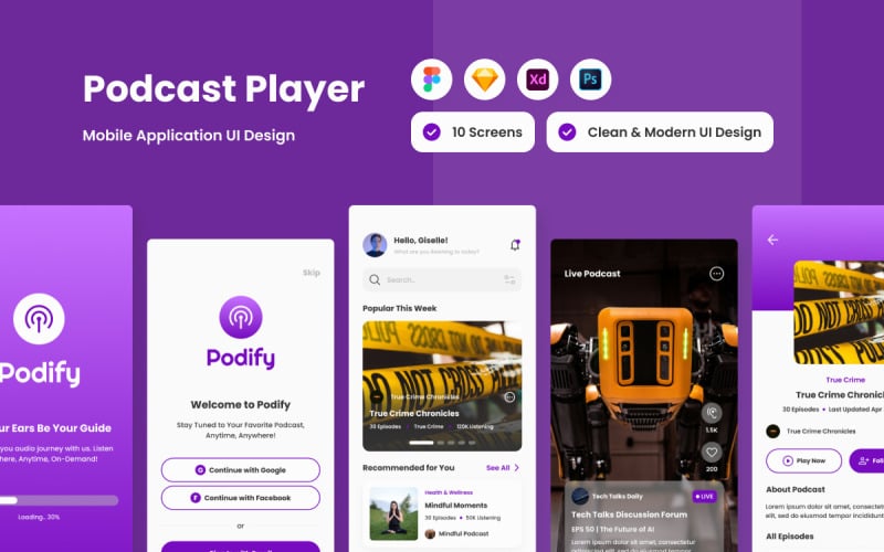 Podify - Podcast Player Mobile App UI Element