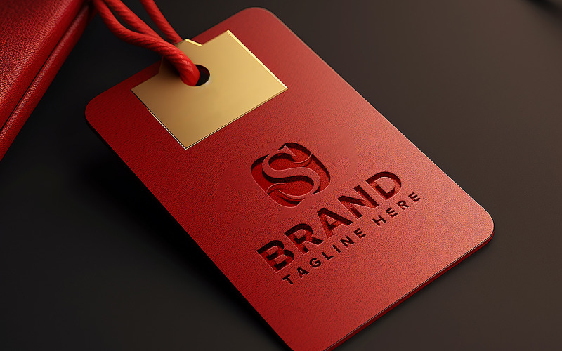 Price tag luxury red logo mockup with debossed effect psd Product Mockup