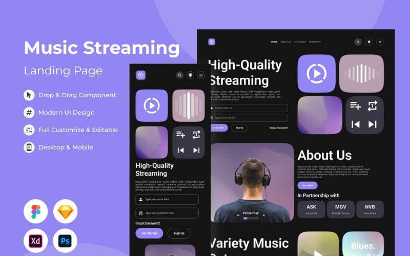 Pulse Play - Music Streaming Landing Page V1 UI Element