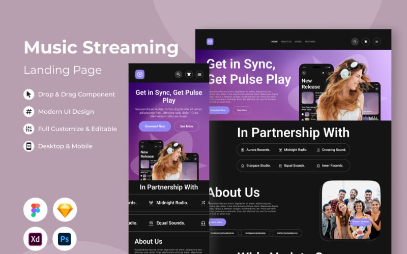 Pulse Play - Music Streaming Landing Page V2 UI Element