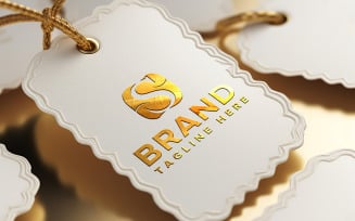 Side view label price tag luxury gold mockup psd