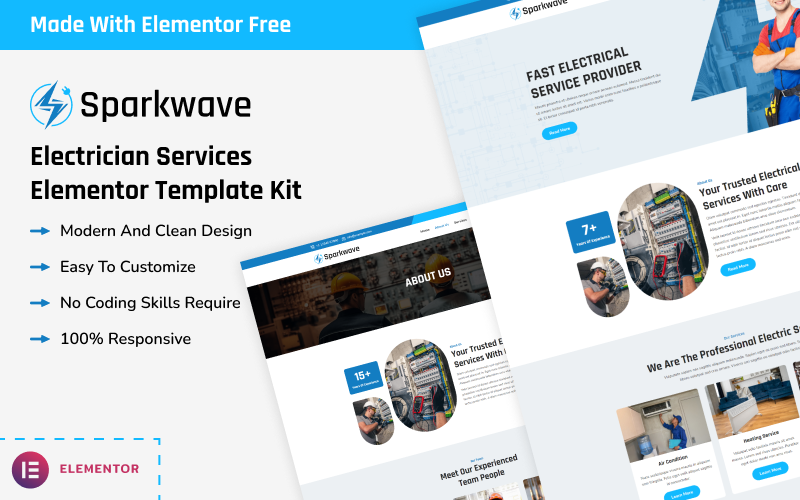 Sparkwave - Electrician Services Elementor Template Kit Elementor Kit