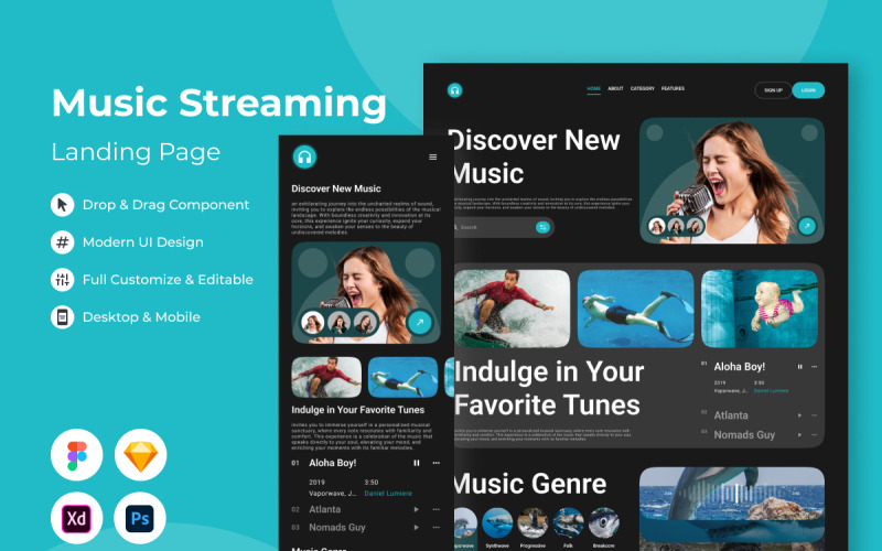 TempoTopia - Music Streaming Landing Page V1 UI Element