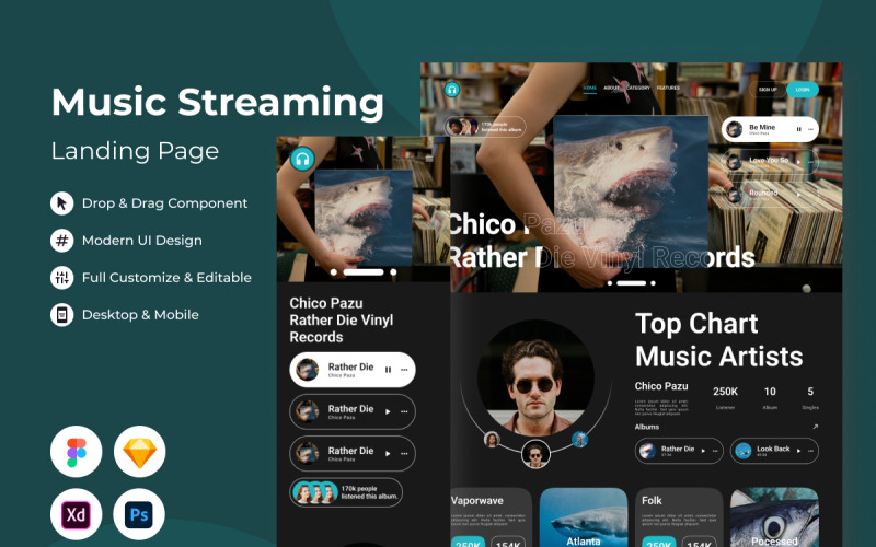 TempoTopia - Music Streaming Landing Page V2 UI Element