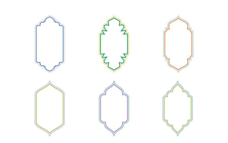Islamic Vertical Frame Design double lines Set 6 - 14 Vector Graphic