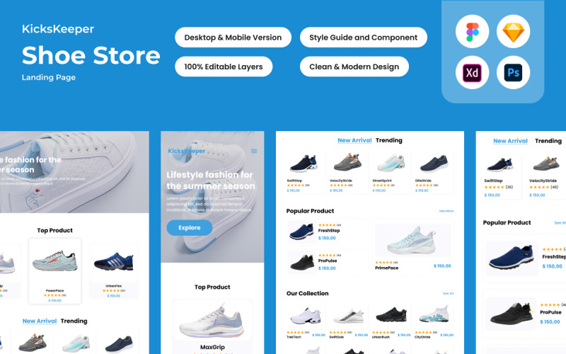 KicksKeeper - Shoe Store Landing Page V2 UI Element