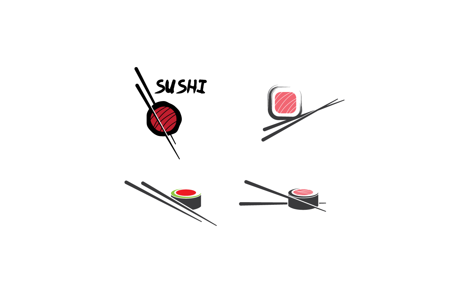 Płaska konstrukcja logo nowoczesnej restauracji sushi