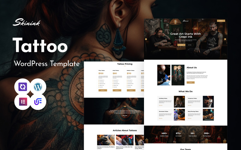 Skinink - Tattoo Artist Multipurpose WordPress Elementor Theme WordPress Theme