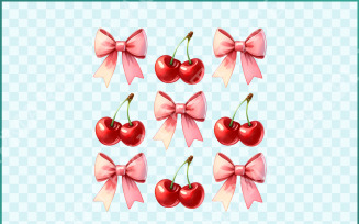 Cherry Bow PNG, Pink Coquette Aesthetic, Digital Sublimation Design, Trendy Cottagecore Ribbon,