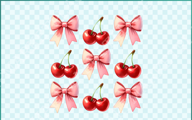 Cherry Bow PNG, Pink Coquette Aesthetic, Digital Sublimation Design, Trendy Cottagecore Ribbon, Illustration