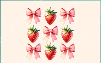 Coquette Strawberry and Pink Bow PNG - Trendy Coquette Aesthetic, Preppy Digital Download